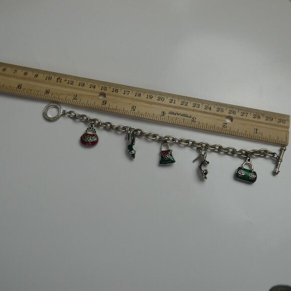 Christmas Holidays Charm Bracelet Dangle Purse Shoes Bag Rhinestone Toggle 8" - Picture 6 of 6